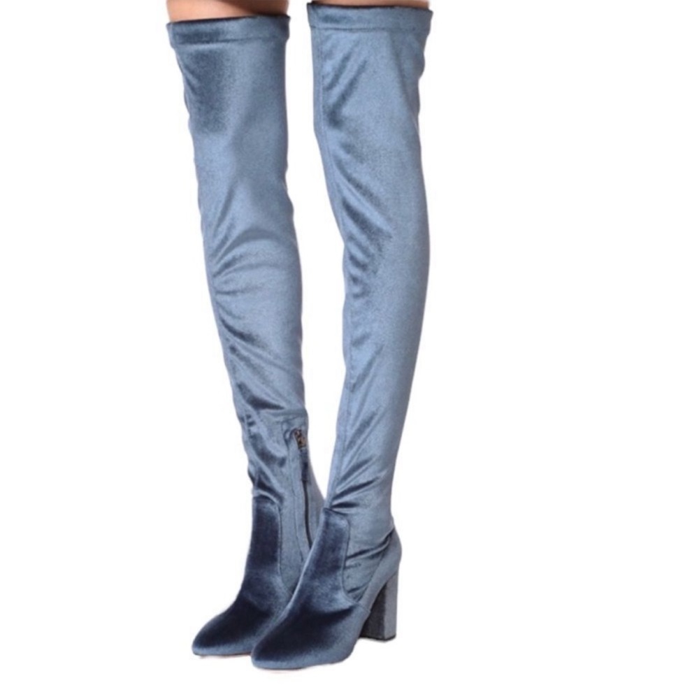 Aquazzura So Me Velvet Over the Knee Boots in Sage Grey